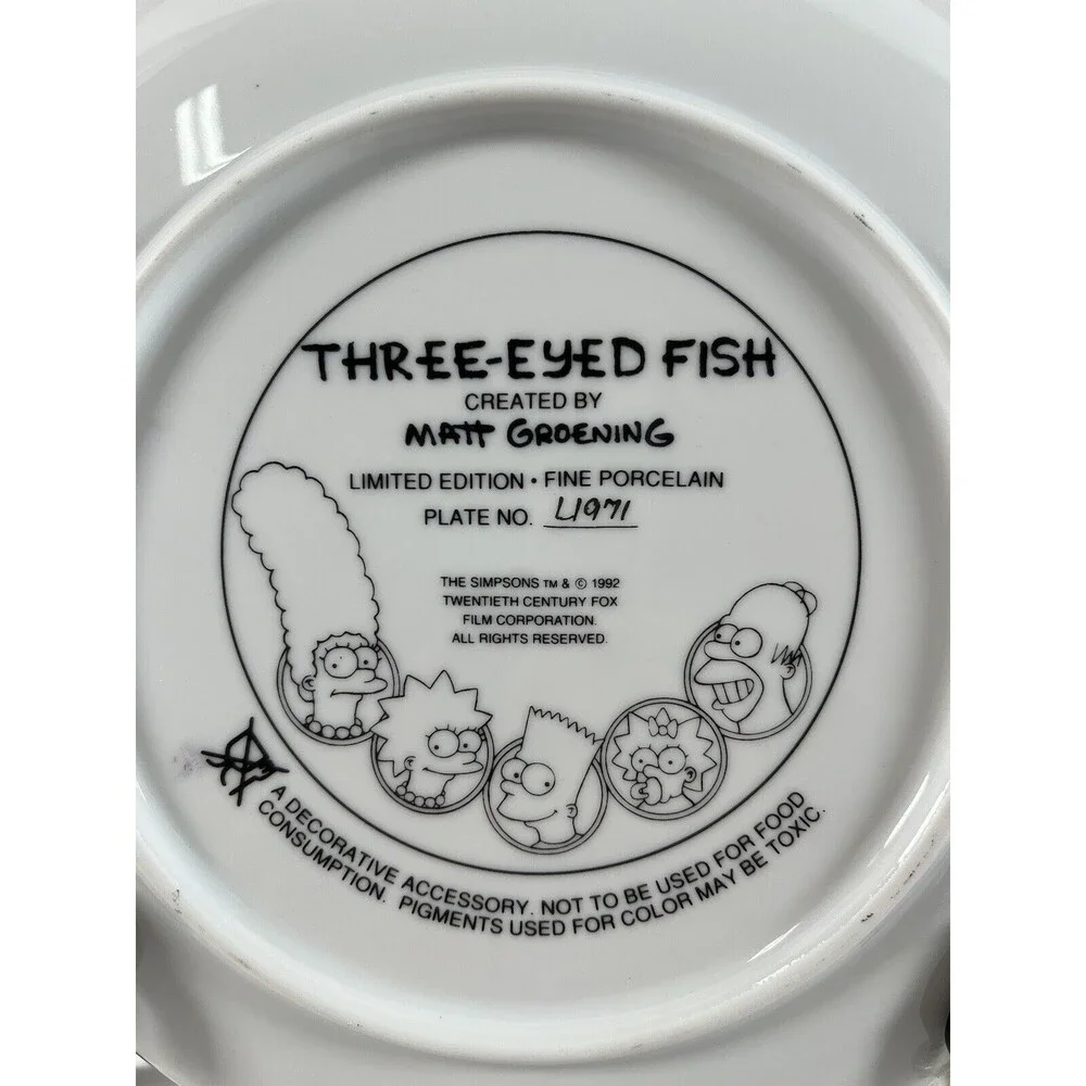 1992 Three Eyed Fish Simpsons Franklin Mint Collector Plate Gold Trim #129